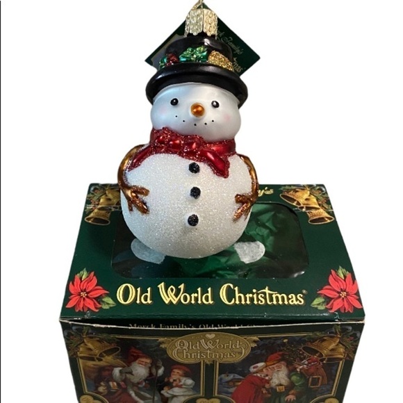 LOT OF 3 OLD WORLD CHRISTMAS TREE ORNAMENTS SNOWMEN IN BOXES XMAS DECOR - Picture 8 of 11